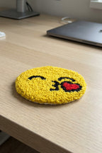 El Yapımı Kalpli Emoji Figürlü Punch Bardak Altlığı Dekoratif El İşi Coaster