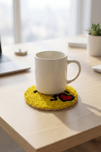 El Yapımı Kalpli Emoji Figürlü Punch Bardak Altlığı Dekoratif El İşi Coaster
