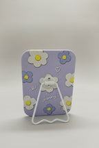Çiçek Desenli 16x12 Cm Standlı Dekoratif Taşınabilir Masa Makyaj Aynası - Mor - 3
