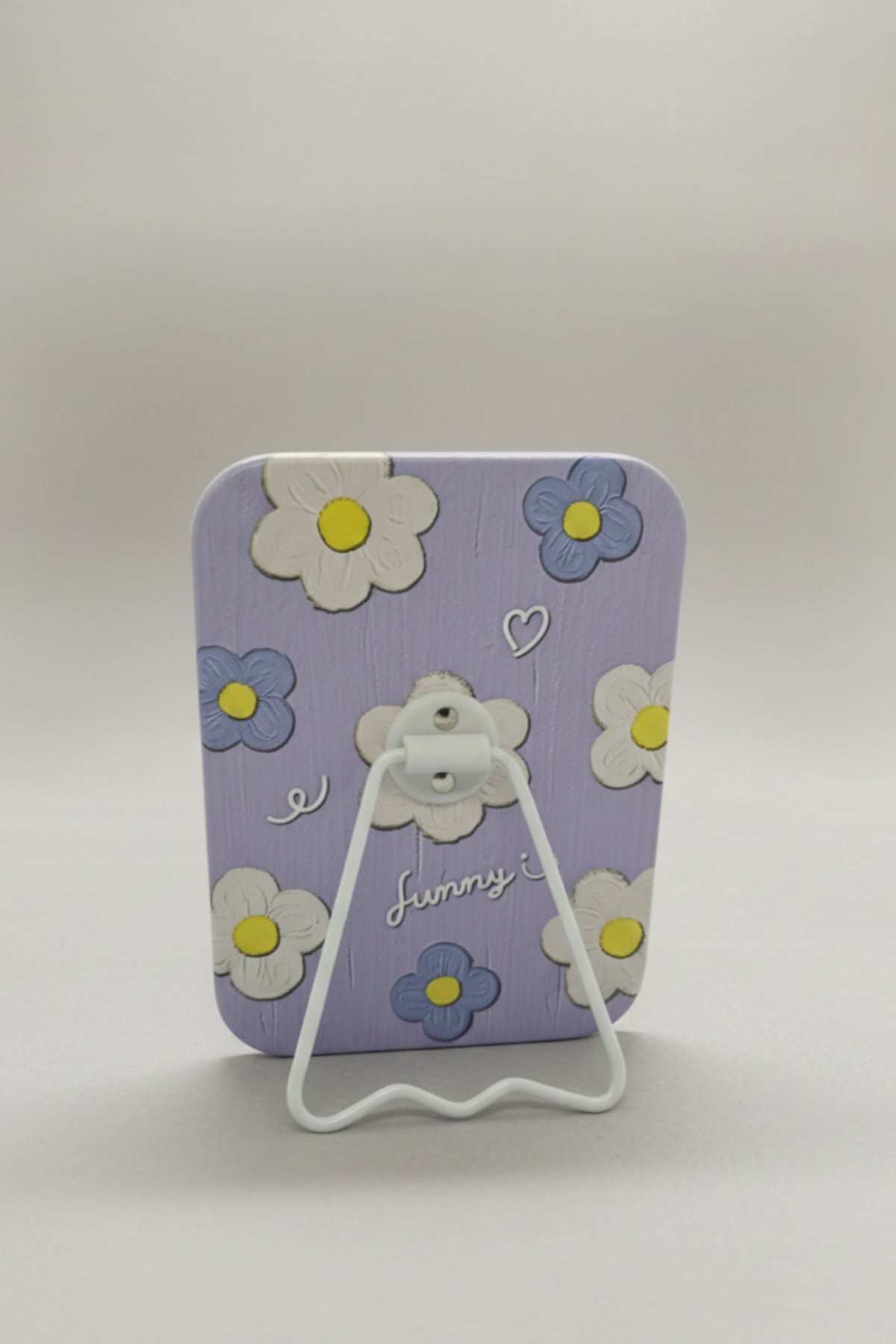 Çiçek Desenli 16x12 Cm Standlı Dekoratif Taşınabilir Masa Makyaj Aynası - Mor - 3