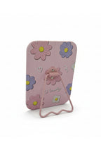 Çiçek Desenli 16x12 Cm Standlı Dekoratif Taşınabilir Masa Makyaj Aynası - Pembe - 1