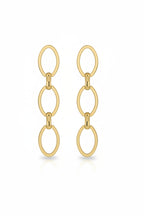 925 Ayar Gümüş İğneli Gold Rodyum Kaplama Zincir Formlu Sallantılı Küpe Minimal Modern Tasarım - Altın - 2