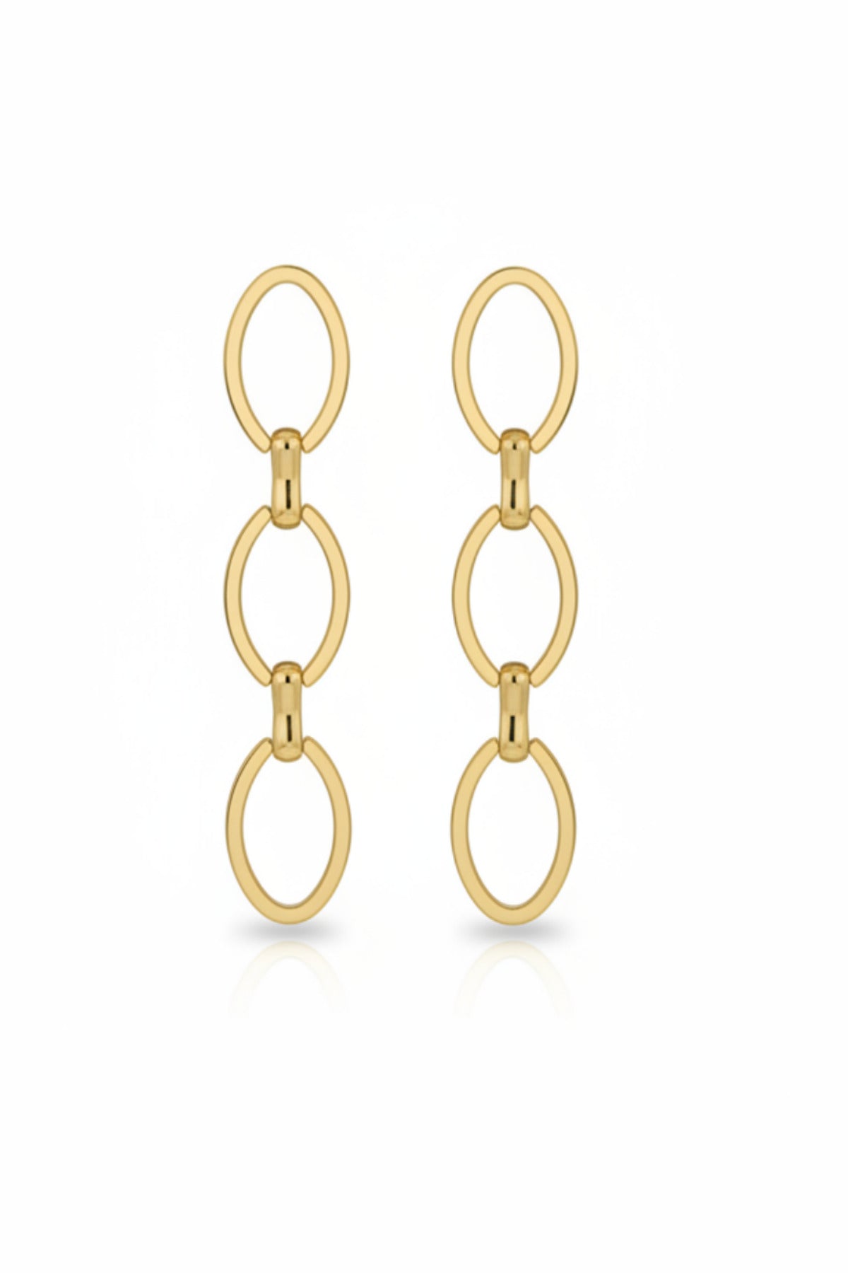925 Ayar Gümüş İğneli Gold Rodyum Kaplama Zincir Formlu Sallantılı Küpe Minimal Modern Tasarım - Altın - 2