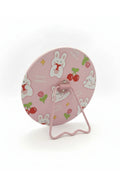 Sevimli Tavşan Desenli 15x15 Cm Yuvarlak Dekoratif Taşınabilir Masa Makyaj Aynası - Pembe - 1