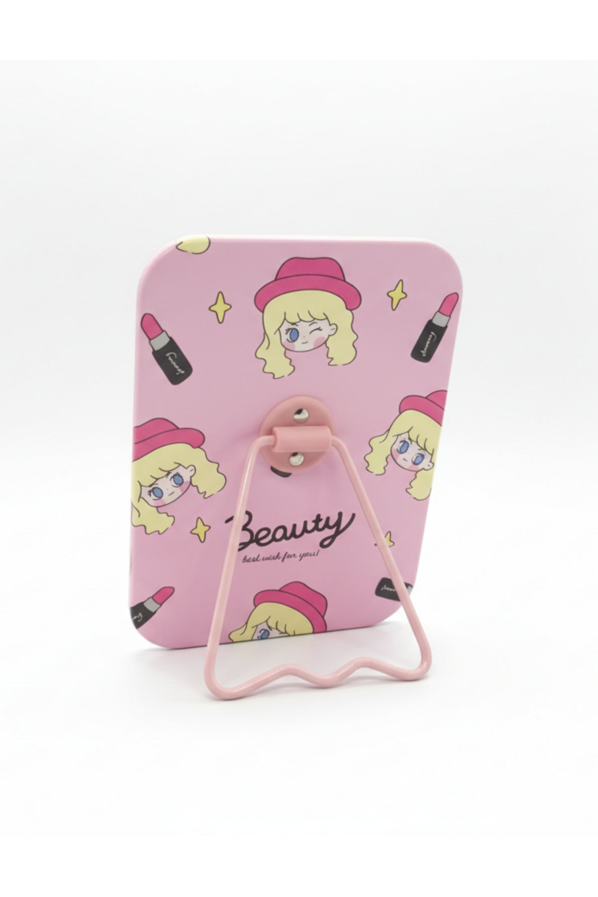 Beauty Girl Figürlü 16x12 Cm Standlı Dekoratif Taşınabilir Masa Makyaj Aynası - Somon Pembe - 1