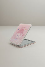 Sevimli Ayıcık Desenli 5x7 Cm Kapaklı Sulu Simli Taşınabilir Cep Makyaj Aynası - Pembe - 3