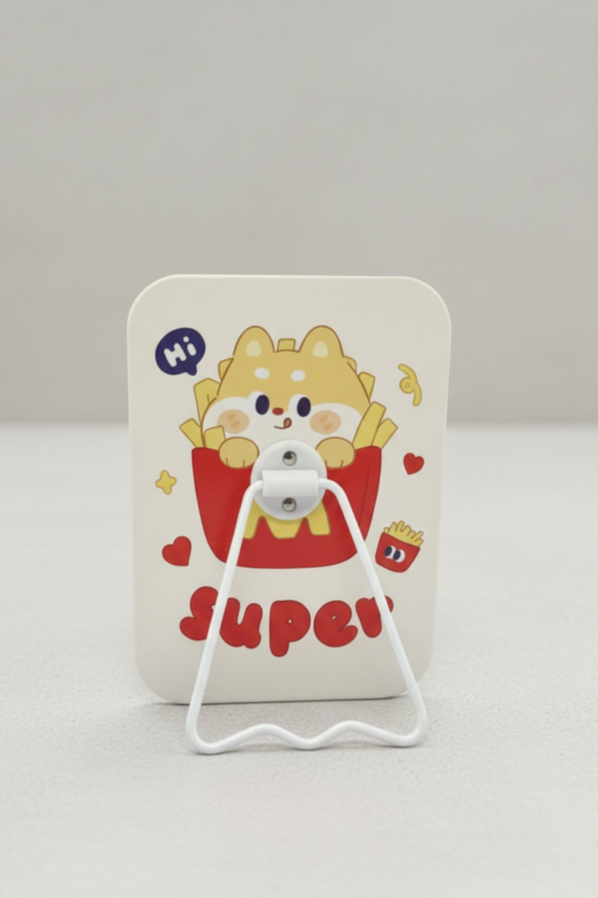 Sevimli Köpek Figürlü 16x12 Cm Standlı Dekoratif Taşınabilir Masa Makyaj Aynası - Beyaz - 3