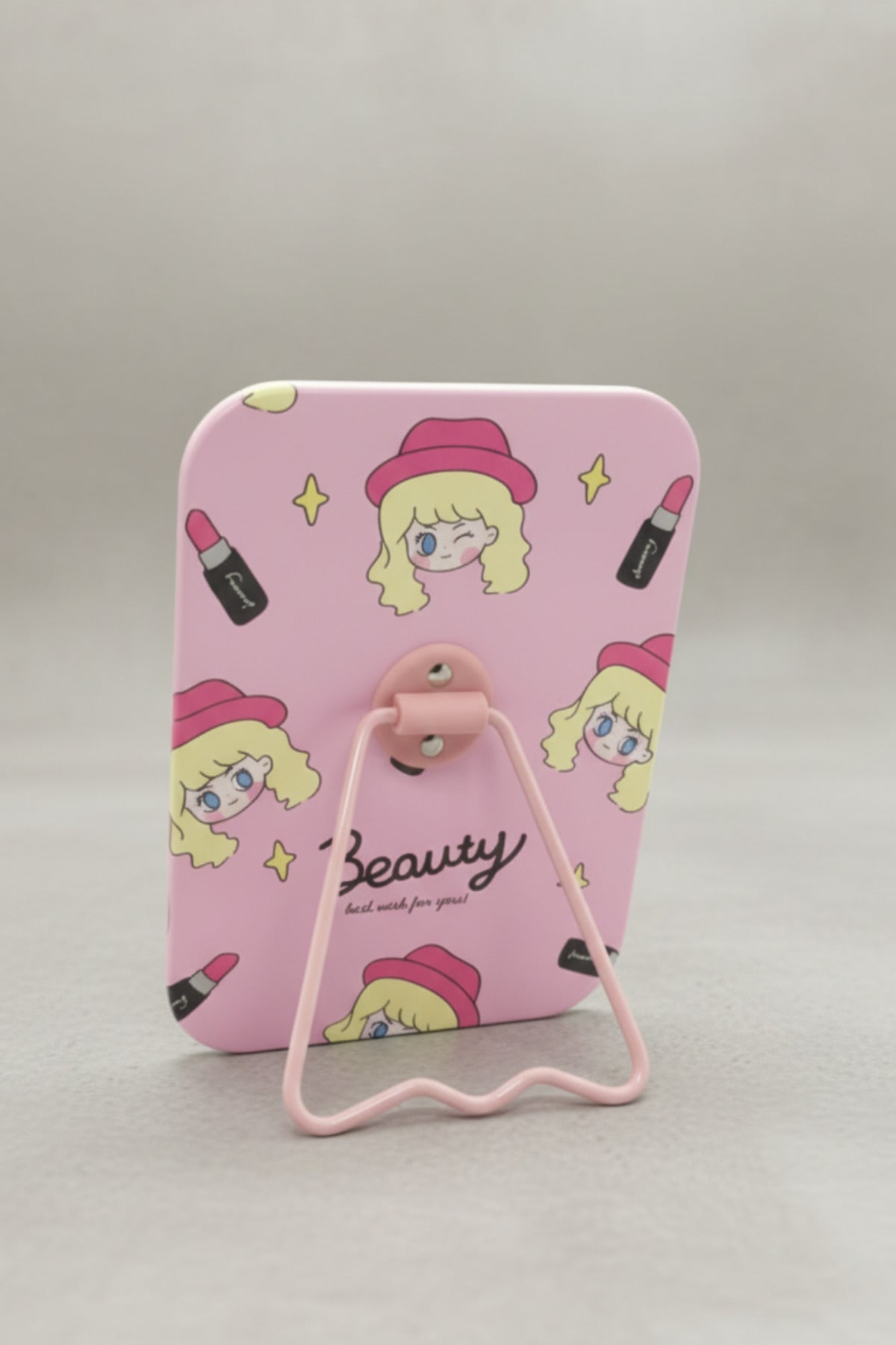 Beauty Girl Figürlü 16x12 Cm Standlı Dekoratif Taşınabilir Masa Makyaj Aynası - Somon Pembe - 3