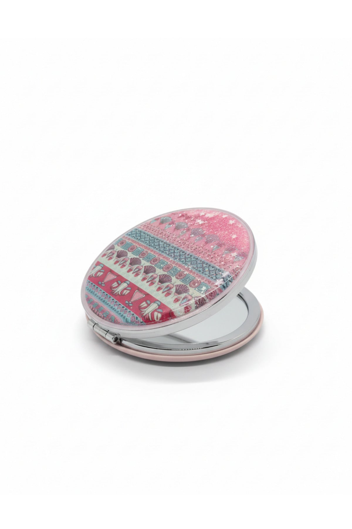 6x6 Cm Yuvarlak Kapaklı Cep Aynası Taşınabilir Makyaj Aynası - Pembe - 1