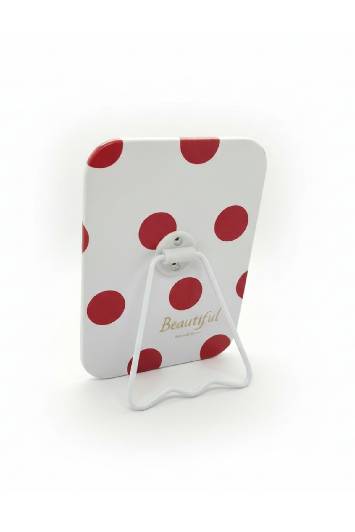 Puantiye Desenli 16x12 Cm Standlı Dekoratif Taşınabilir Masa Makyaj Aynası - Bordo - 1