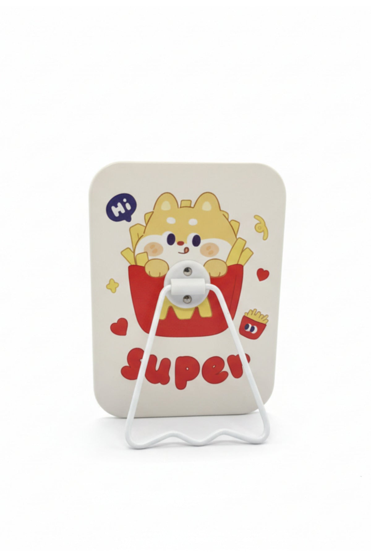 Sevimli Köpek Figürlü 16x12 Cm Standlı Dekoratif Taşınabilir Masa Makyaj Aynası - Beyaz - 1