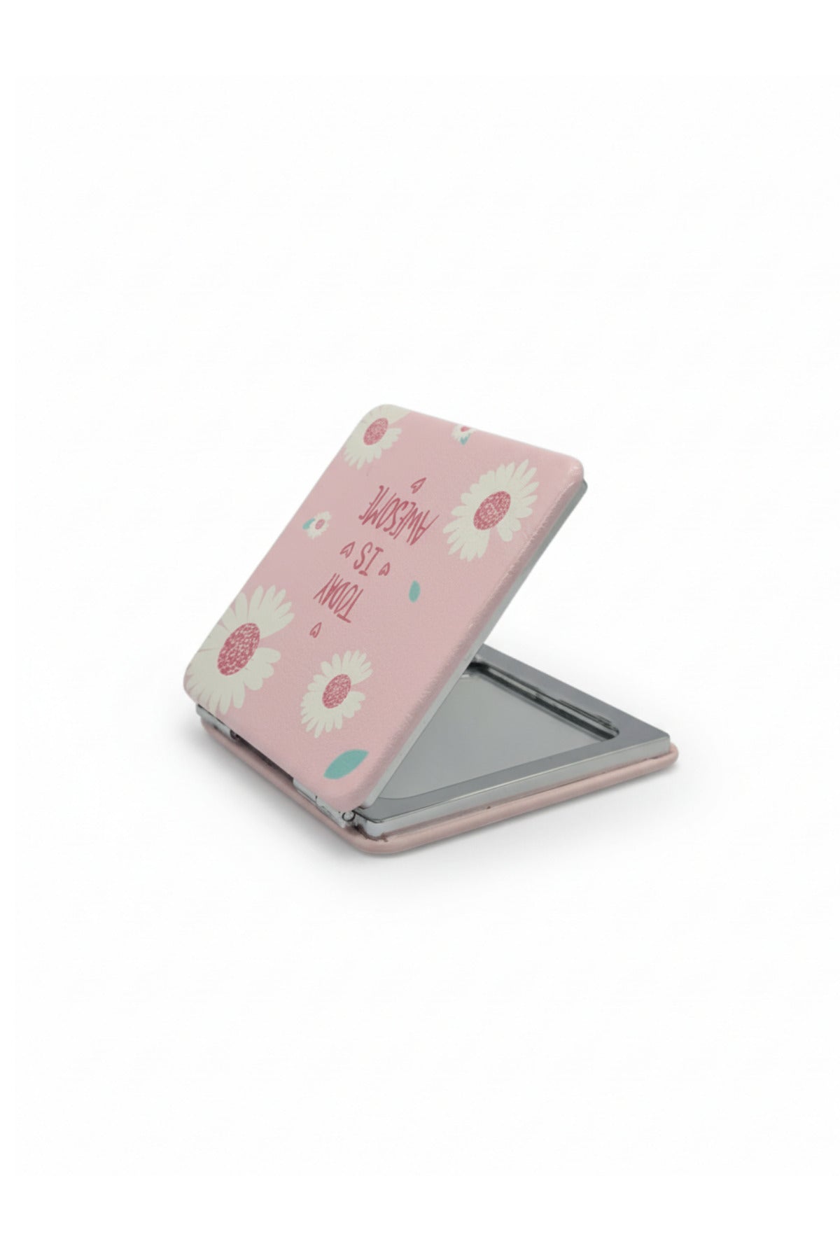 6x6 Cm Kare Kapaklı Cep Aynası Taşınabilir Makyaj Aynası - Pembe - 1
