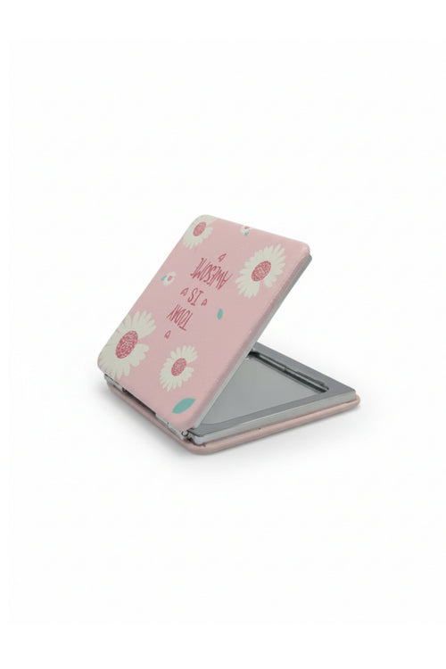 6x6 Cm Kare Kapaklı Cep Aynası Taşınabilir Makyaj Aynası - Pembe - 1