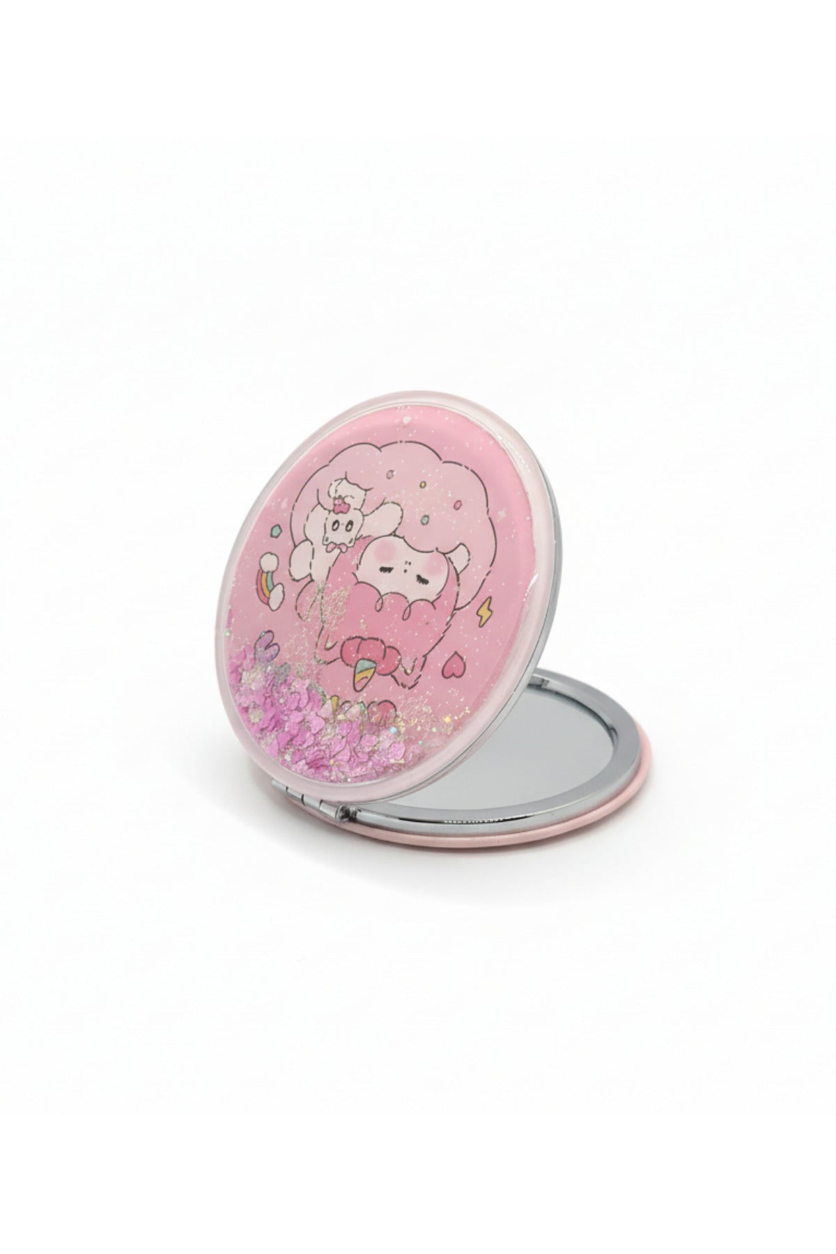6x6 Cm Yuvarlak Kapaklı Cep Aynası Taşınabilir Makyaj Aynası - Pembe - 1