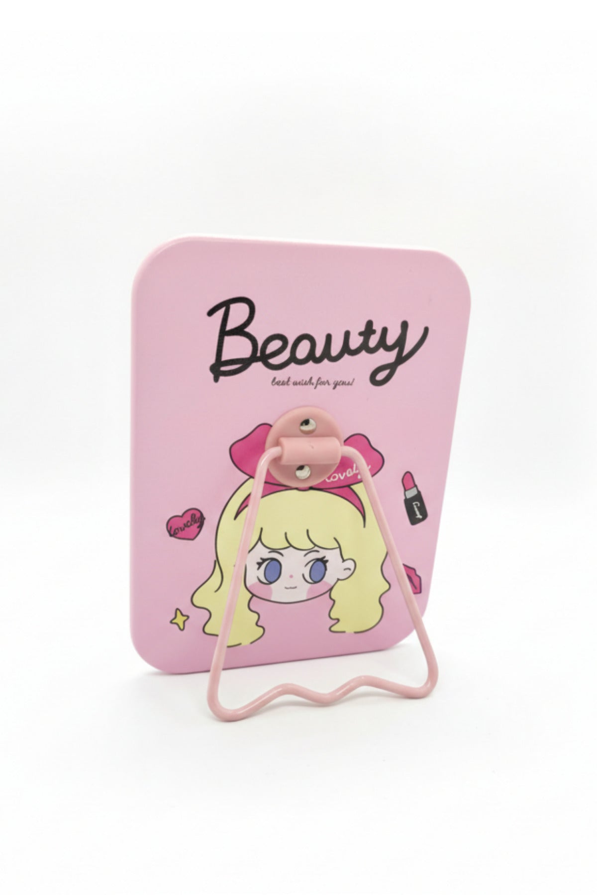 Beauty Girl Figürlü 16x12 Cm Standlı Dekoratif Taşınabilir Masa Makyaj Aynası - Pudra Pembe - 1
