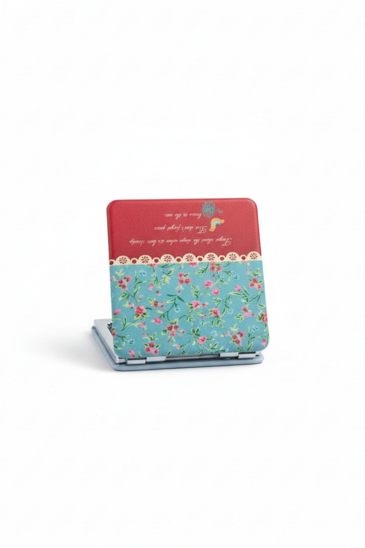 6x6 Cm Kare Kapaklı Cep Aynası Taşınabilir Makyaj Aynası - Kırmızı - 1