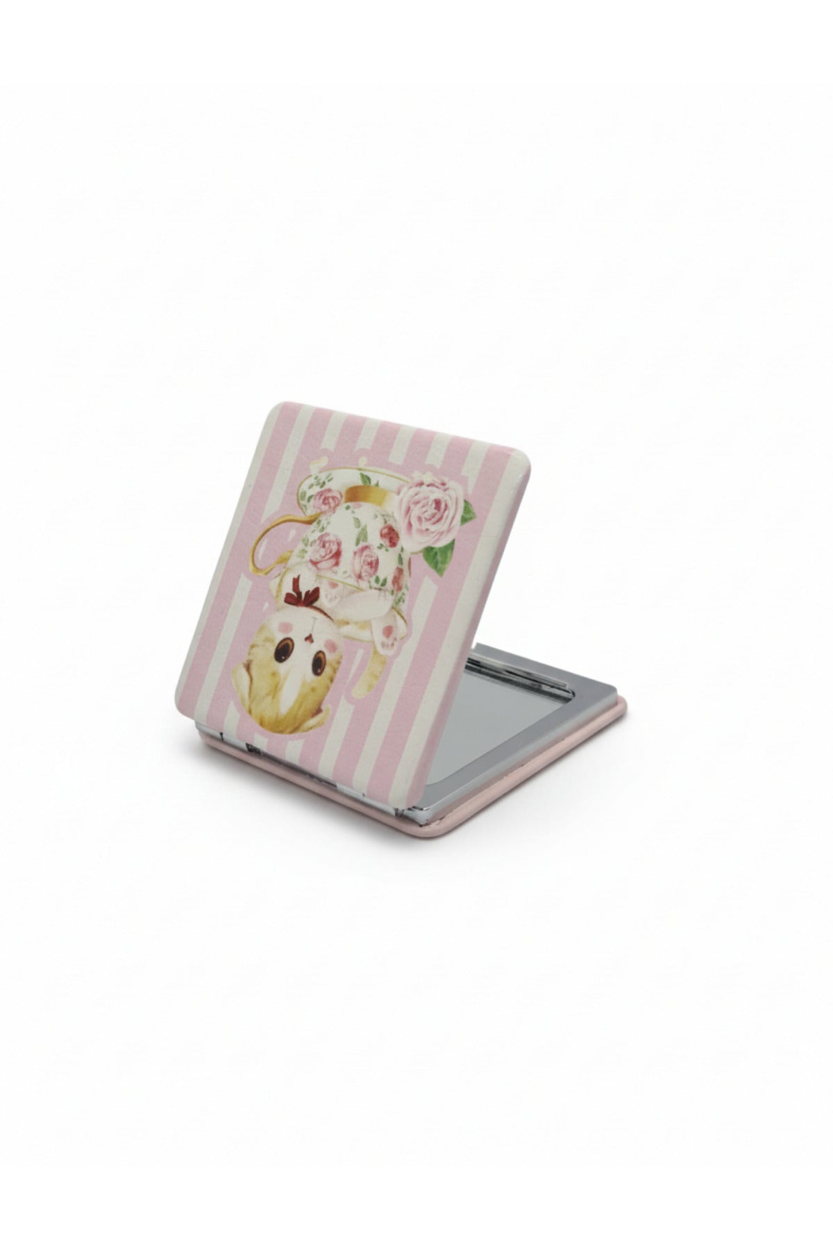 6x6 Cm Kare Kapaklı Cep Aynası Taşınabilir Makyaj Aynası - Pembe - 1