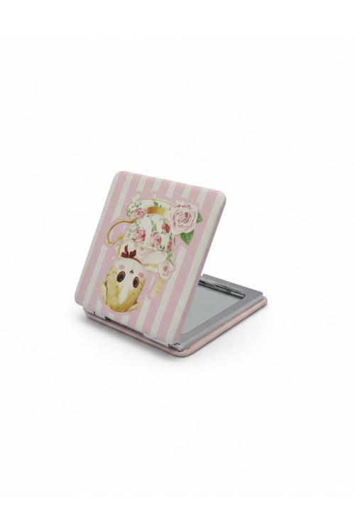6x6 Cm Kare Kapaklı Cep Aynası Taşınabilir Makyaj Aynası - Pembe - 1