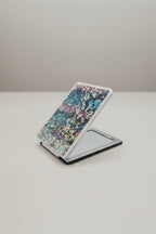 Leopar Desenli 5x7 Cm Kapaklı Sulu Simli Taşınabilir Cep Makyaj Aynası - Mavi - 3